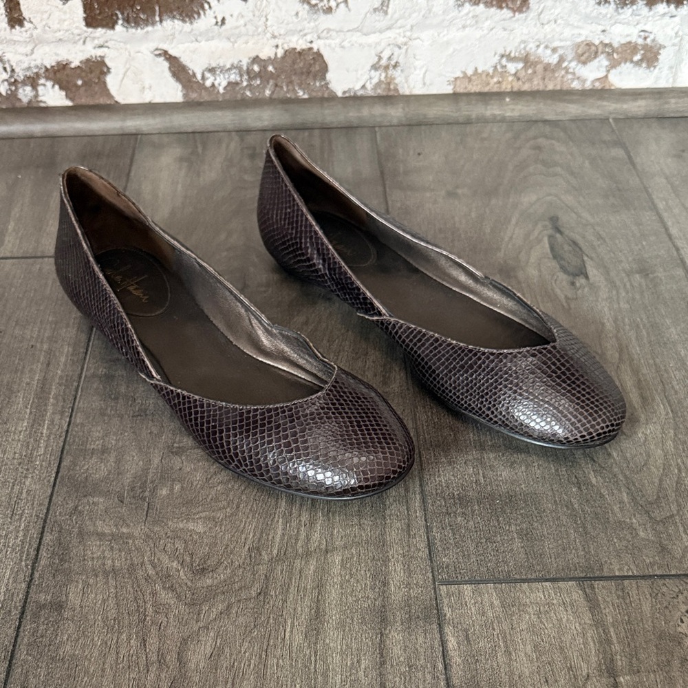 Cole Haan Brown Embossed Leather Ballet Flats